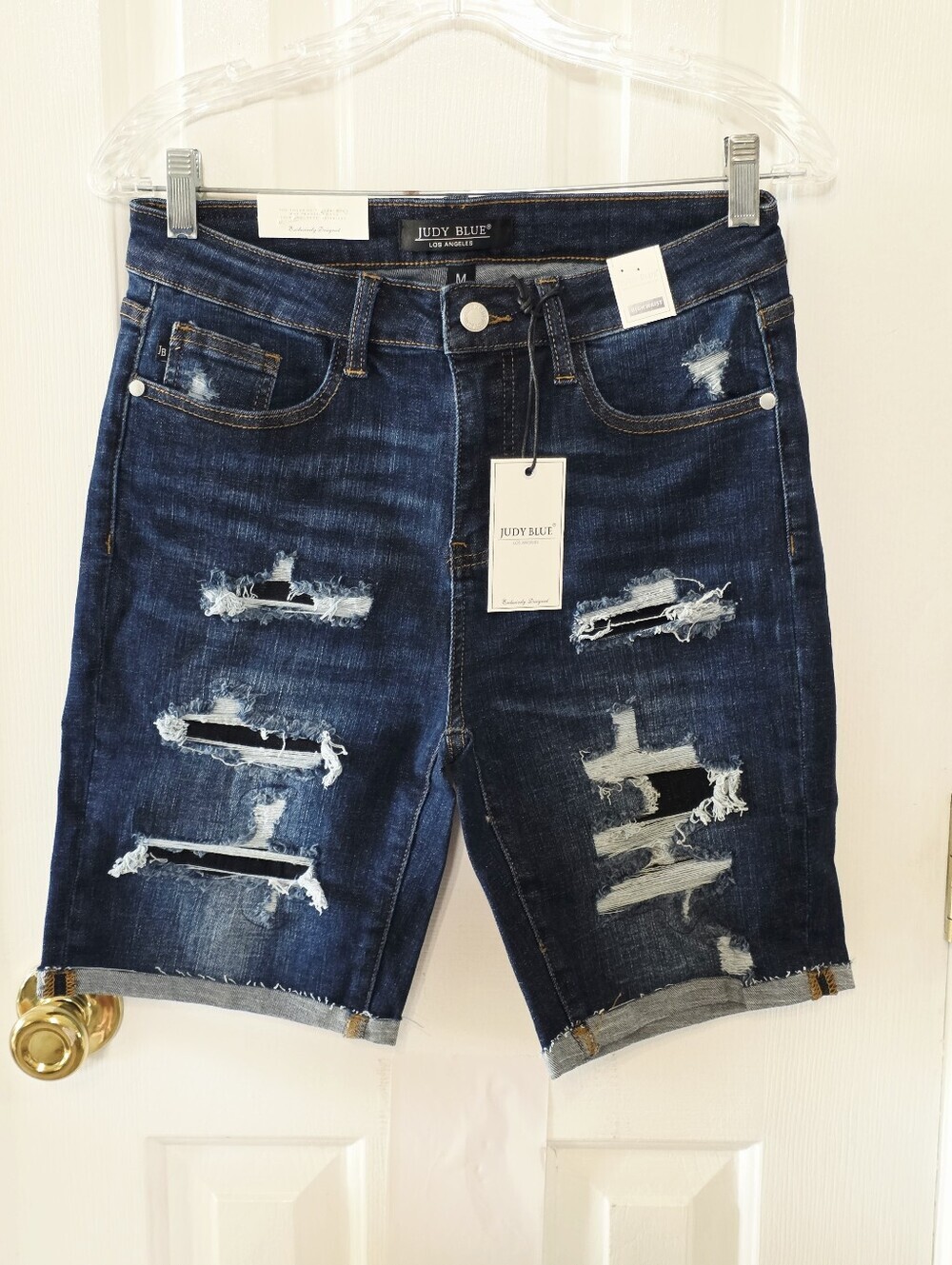 NEW Judy Blue Dark Blue High Waist Distressed Bermuda Jeans Medium